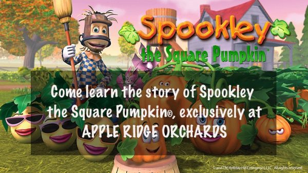 Come learn the story of Spookley the Square Pumpkin, exclusively at Apple Ridge Orchrards